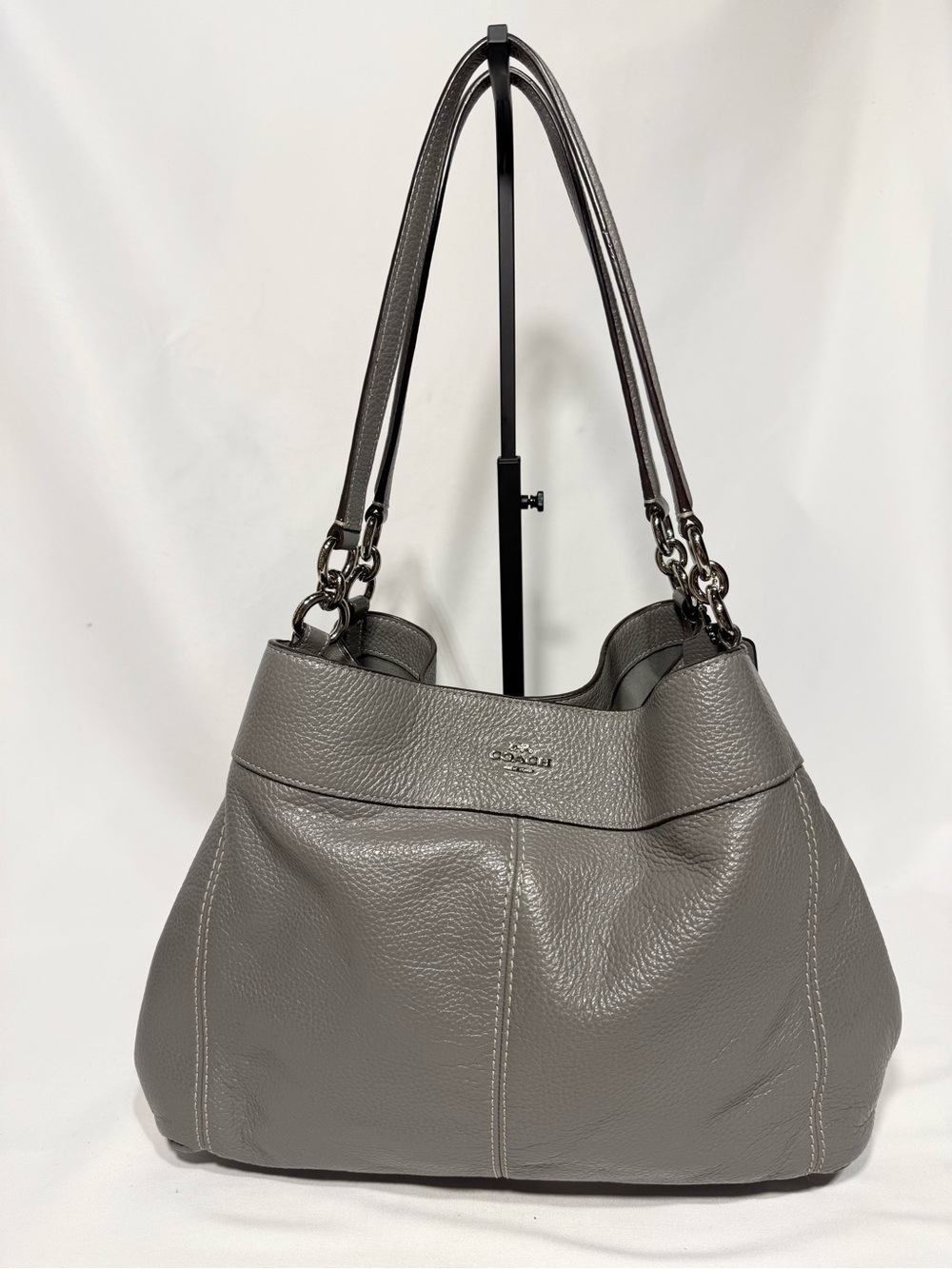 Coach Gray Pebbled Leather Shoulder Bag